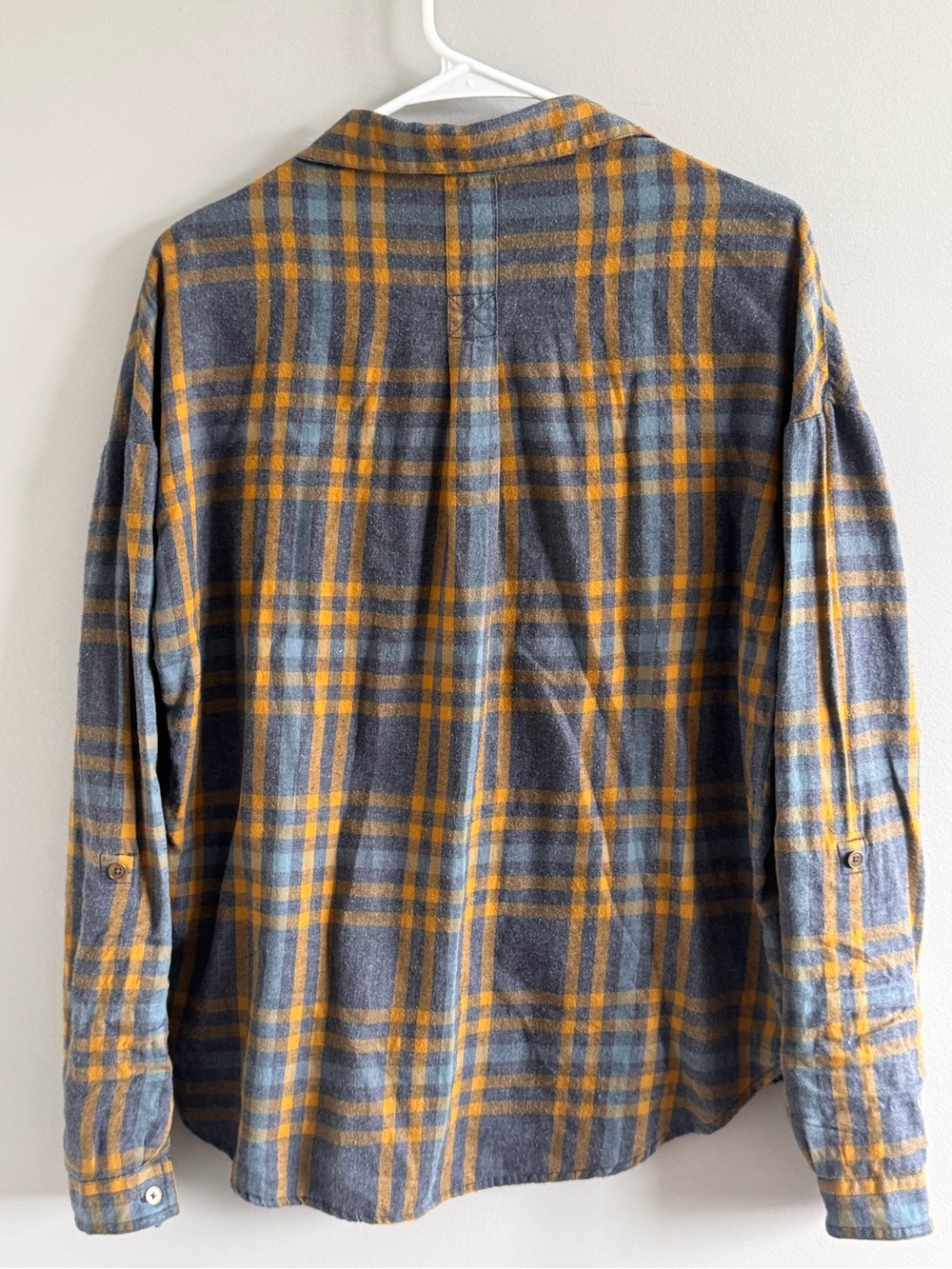 prAna Organic Cotton Plaid Flannel Shirt Women’s Large Blue Gold - Picture 3 of 6